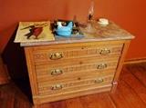 Spoon carved 3-drawer chest with marble top