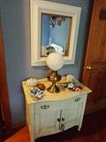 Painted white bureau, mirror