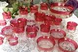 1950's Tiffin Cranberry glass, King's Crown-thumbprint, coin...many pieces