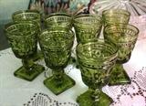 Vintage green pressed cordial glasses