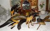 1940's Carved horn birds & fish