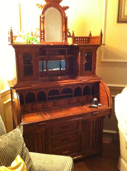                   Ornate roll-top desk from India