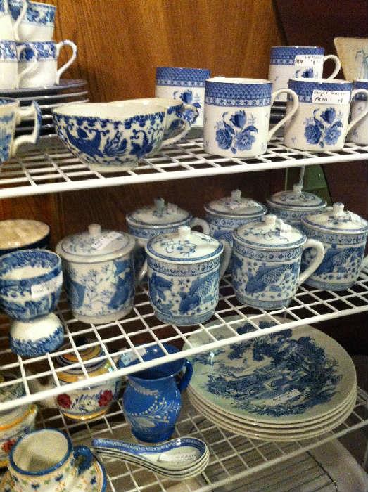                         many blue and white items