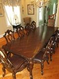 TREVISO DINING ROOM SET.  8 SPLAT BACK CHAIRS, 2 ARM CHAIRS, 82' TABLE WITH 2 19' EXTENTIONS (EXPANDS TO 120'). PADS
WALTER E. SMITHE FURNITURE COMPANY
