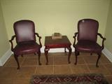  BROWN LEATHER OPEN ARM CHAIRS
(table not for sale)