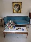 Ethan Allen sofa, marble coffee table.  These are beautiful with linen slip cover