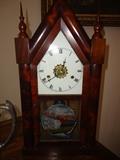 Antique steeple clock with original reverse paint