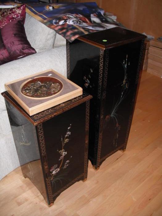 Asian lacquered pedestals