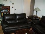 Espresso Brown Leather loveseat and sofa.