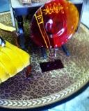 animal print round wool rug, Asian décor, drop leaf table