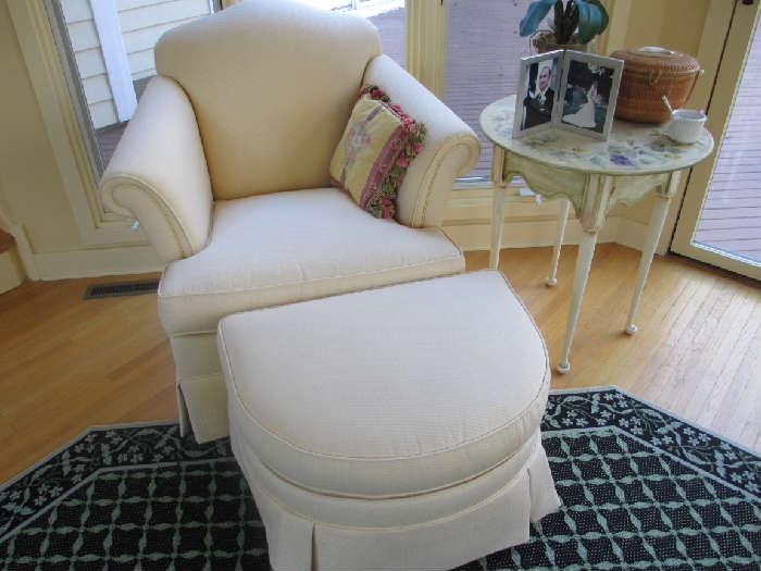 WHITE CHAIR AND OTTOMAN