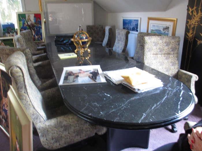 BLACK MARBLE CONFERENCE TABLE WITH 10 CHAIRS