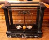 Antique balance scale with weights