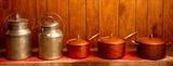 Paul Revere Copper Pan Set.  Antique milk pails.
