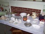 Milk glass, depression glass, pressed glass, Hall silhouette pitcher