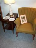 upholstered chair and end table
