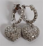 Lot#69, 14 KT WHITE GOLD, DIAMOND HEART DANGLE EARRINGS