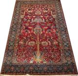 Lot#107, ANTIQUE ISFAHAN, HAND WOVEN, PERSIAN WOOL RUG, C. 1890-1900, W 4' 6", L 7'6",having a red ground, three borders including a wide primary border in blue with floral designs, tree of life motif;