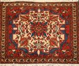 Lot#113, ANTIQUE PERSIAN, HAND WOVEN WOOL, SAROUK FARAHAN RUG, C. 1880-90, W 2', L 2'4"having three borders, beige oval ground with geometric floral central medallion; floral designs throughout. With blue and red highlights.