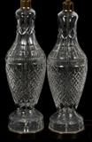 Lot#172,WATERFORD CUT CRYSTAL TABLE LAMPS, PAIR, H 40", W 6 1/2" CRYSTALBrass underside to the bases.
