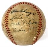 Lot#194, DETROIT TIGER TEAM SIGNED BASEBALL, JO JO WHITE, PETE FOX, ETC, C1936-38signed by Hank Greenberg, Jo Jo White, Chas. Gehringer, Pete Fox, Rudy York, "School Boy" Rowe, Roxie Lawson and Birdie Tebbits; mounted in clear plastic container;