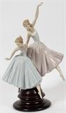 Lot#217, LLADRO PORCELAIN, FIGURINE, H 19", W 12", D 7", BALLERINAS,depicts two ballerinas dancing on a raised wood base.