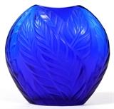 Lot#257, LALIQUE BLUE CRYSTAL MINIATURE VASE, H 4 1/2'', W 4 1/4''fern leaf design, blue crystal miniature vase.