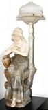 Lot#1027, CARRARA MARBLE, ALABASTER & ONYX FIGURAL LAMP, 'REBECCA AT THE WELL', EARLY 20TH C., H 42", W 10"Carved as a semi nude woman seated on a well admiring a bracelet on her wrist, her elbow resting on an urn. Measures H.42" x 10" x 20".