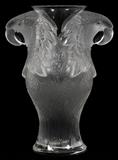 Lot#1060, LALIQUE 'MACAO' FROSTED GLASS VASE, #35/99, H 12 3/4"two juxtaposed cockatoo heads in relief frosted finish, feather bodies, signed, in original box. Signed With certificate # 35/99. limited edition