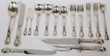 Lot#1100, GORHAM 'CHANTILLY' STERLING FLATWARE SET, 85 PIECES (SERVICE FOR TWELVE)Including 12 place knives, L.8 3/4", 12 place forks, L.7", 12 salad forks, 12 cream soup spoons, 12 butter spreaders, 12 teaspoons and 8 iced tea spoons, as well as 2 serving spoons, 1 flat server, and a 2-piece fowl size carving set. Totaling approximately 80.77 troy oz. weighable.