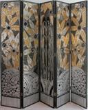 Lot#1102, ART DECO STYLE LACQUERED FIVE-PANEL SCREEN, H 96 3/4", W 100"Erté inspired panels, Chinese motifs on the reverse.