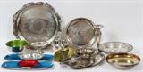 Lot#1370, STERLING & SILVERPLATE TABLE WARE & SERVING PIECES, EARLY-MID 20TH C., 20 PIECES,Sterling silver includes 1 Wallace bowl, number 261, Dia.10"; 1 Poole Silver Co. dish, Dia.8 1/4"; 1 M. Fred Hirsch Co. bowl, Dia.6"; and 1 International mug--totaling approximately 17.2 troy oz.; as well as 1 weighted sterling compote and 1 weighted sterling vase, H.8". Together with 7 silverplate serving pieces, and 5 Reed & Barton silverplate table articles with enamel, one of which is an oblong bowl marked AC (possibly for Alexander Calder design), L.11 1/2".