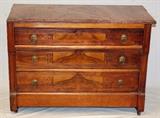 Lot#1429, VICTORIAN CHEST OF THREE DRAWERS, MARBLE TOP, C. 1900, H 28", W 29", D 18"A rouge marble top above three drawers with brass ring pulls.