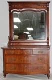 Lot#1430, CARVED MAHOGANY & MARBLE DRESSER, H 78", W 48", D 22"Large dresser with attached mirror and marble top. Having two lower drawers below three drawers. Drawers with period hardware.
