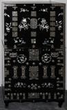 Lot#1463, CHINESE BLACK LACQUER & MOTHER-OF-PEARL CABINET, H 56", W 30", D 19"Black lacquer with ornate mother-of-pearl floral inlay.