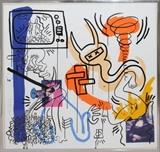 Lot#2016, KEITH HARING (US 1958-19990), COLOR LITHOGRAPH, 1988, H 37", W 37", "APOCALYPSE MONA LISA"#36/90; pencil signed; c. 37 1/2" x 37 1/2" image and paper; floated in the frame.