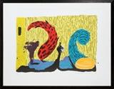 Lot#2021, DAVID HOCKNEY (BRITISH B. 1937), COLOR LITHOGRAPH, 1993, H 21", W 30" IMAGE, "PUSHING UP"From the suite, "Some More New Prints"; #52/68; pencil signed; 25 1/2" x 34" Arches 88 paper; framed.