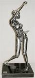 Lot#2038, CODY FUHR, STEEL SCULPTURE H 65" L 32" D 32", "WHIP IT!"Cody Fuhr [Canadian 20th C.].  The steel sculpture depicts a female anthropomorphic standing atop a steel base H 4".