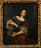 Lot#2048, OLD MASTER OIL ON CANVAS, H 49" W 38", VIRGIN MARY WITH LAMB,Framed.