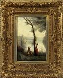 Lot#2063, SIGNED, JEAN-BAPTISTE-CAMILLE COROT, OIL ON CANVAS 15" X 10" LANDSCAPE,Signed Corot lower right. 15.5" X 10 1/4" canvas size. Originally from the Edward Germain estate, Saginaw, Mich. And thus by descent. In same family for three generations.