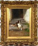 Lot#2089, BRITON RIVIERE (1840-1920), OIL PAINTING, 19" X 14 1/4", 'THE FIRST LINE OF DEFENCE'Royal Academy artist. Depicting a recumbent collie, monogrammed lower left and dated 1902, under glass in a period gilt gesso and wood frame. Briton Riviere, British, 1840-1920.