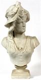 Lot#2147, EMILIO FRANCESCHI (ITALIAN 1839-1890),, ITALIAN CARRARA MARBLE BUST, H 27", LADY,Lady wearing hat. Signed on back side.