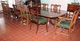 Lot#2193, IRISH GEORGIAN STYLE MAHOGANY FIVE-PEDESTAL BANQUET TABLE, H 30", W 48", L 222 1/2" OVERALL,With brass paw feet ending on casters. Each section measures 44 1/2". Photo shows four pedestals in table.