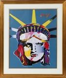 Lot#2235, PETER MAX (US/GERMAN B. 1937) HAND EMBELLISHED OFFSET LITHOGRAPH, H 29", W 23" SIGHT, HEAD OF LIBERTY,Signed in the print; framed; no edition #.