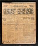 Lot#2335, THE NEW YORK AMERICAN NEWSPAPER, "GERMANY SURRENDERS", MON. NOV. 11, 1918..Framed. 22"x18 1/4".