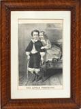 Lot#2424, CURRIER & IVES, LITHOGRAPH, "LITTLE PROTECTOR" 13" X 8 1/2",parlor scene depicting a boy holding a sword and little girl with her arm about his shoulders. Inscribed: New York Published By Currier & Ives, 152 Nassau St." carved wood frame.