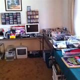Some of the cds, VHS tapes, cassette tapes, games, puzzles, dvds, and electronics.