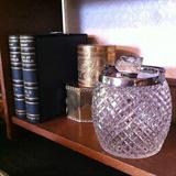 Sheffield plate and cut glass English bisquit jar