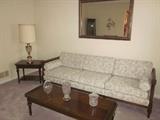 Sofa, vintage sofa, Coffee table, end tables, matching. mirror. Vintage Stiefel lamps
