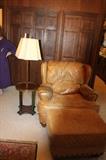 great old henredon leather chair and ottoman, great for dyeing 